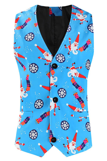 Blue Snowflake Santa Claus Print Three-piece Men's Christmas Party Suit