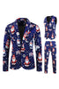 Load image into Gallery viewer, Navy Snowman Santa Claus Print Three-piece Men&#39;s Christmas Party Suit