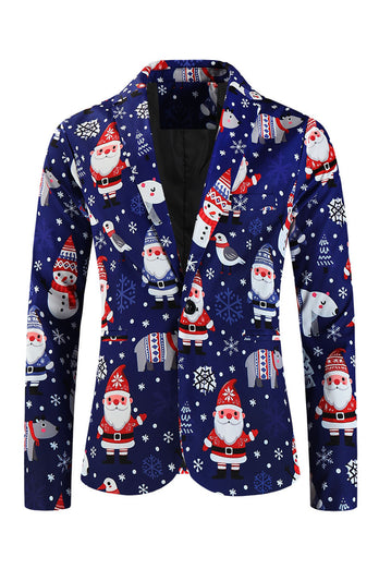 Navy Snowman Santa Claus Print Three-piece Men's Christmas Party Suit