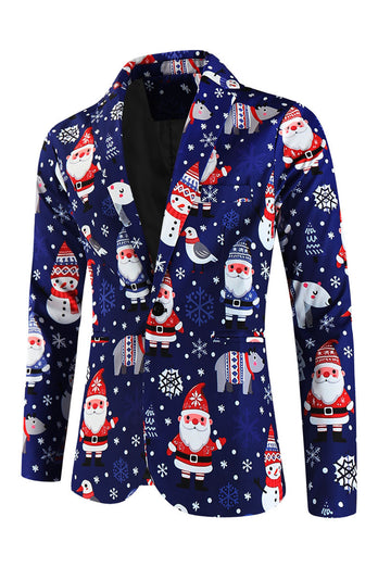 Navy Snowman Santa Claus Print Three-piece Men's Christmas Party Suit