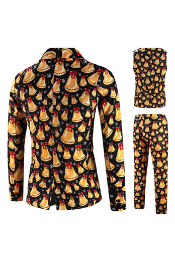 Orange Bell Print Three-piece Men's Christmas Party Suit