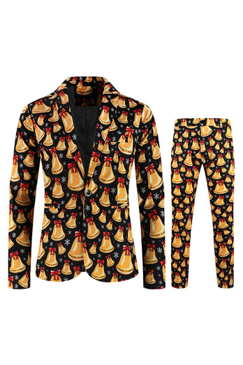 Orange Bell Print Three-piece Men's Christmas Party Suit