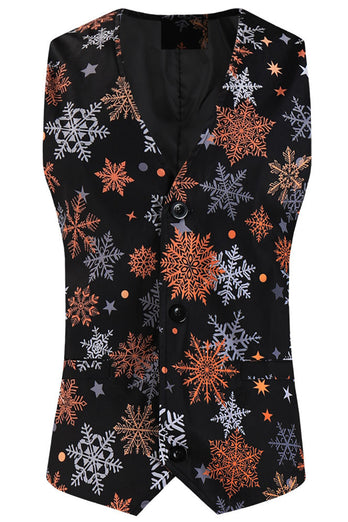 Black Snowflake Print One Button Three Piece Men's Christmas Party Suit