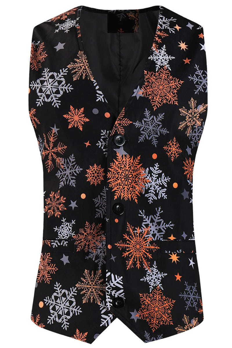 Load image into Gallery viewer, Black Snowflake Print One Button Three Piece Men&#39;s Christmas Party Suit