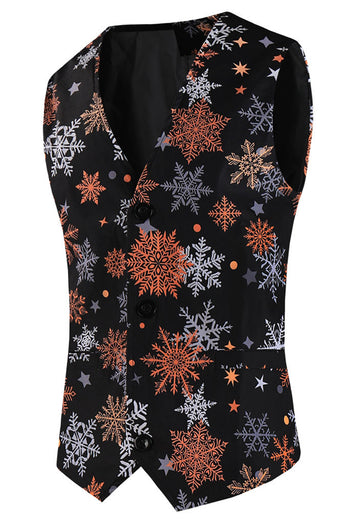 Black Snowflake Print One Button Three Piece Men's Christmas Party Suit