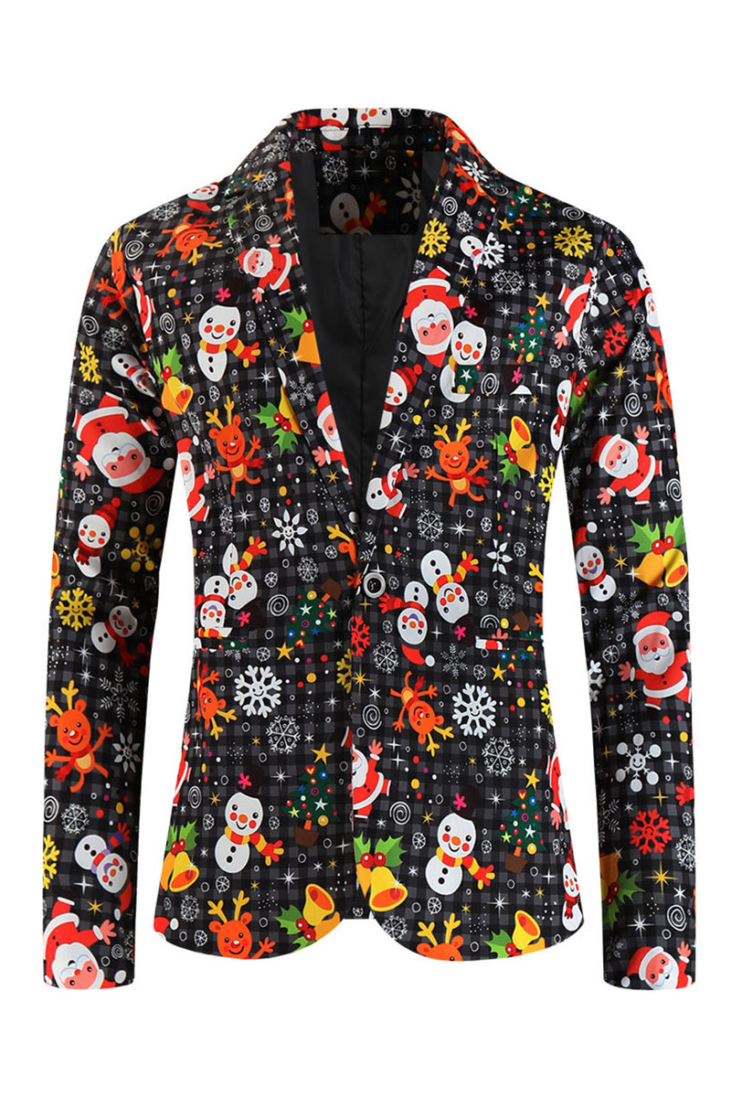 Load image into Gallery viewer, Single Button 3 piece Black Santa Claus Print Men&#39;s Christmas Party Suit