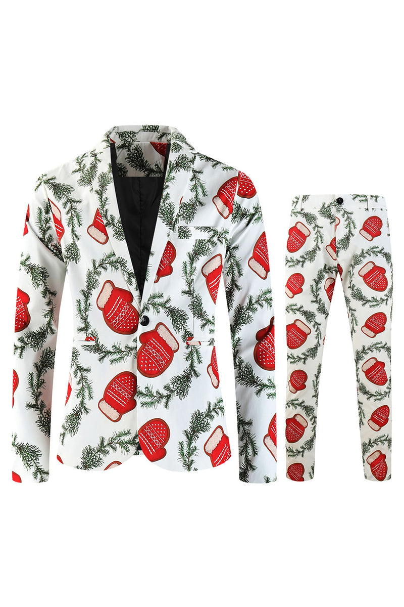 Load image into Gallery viewer, Glove Print White 3 piece Single Button Men&#39;s Christmas Party Suit