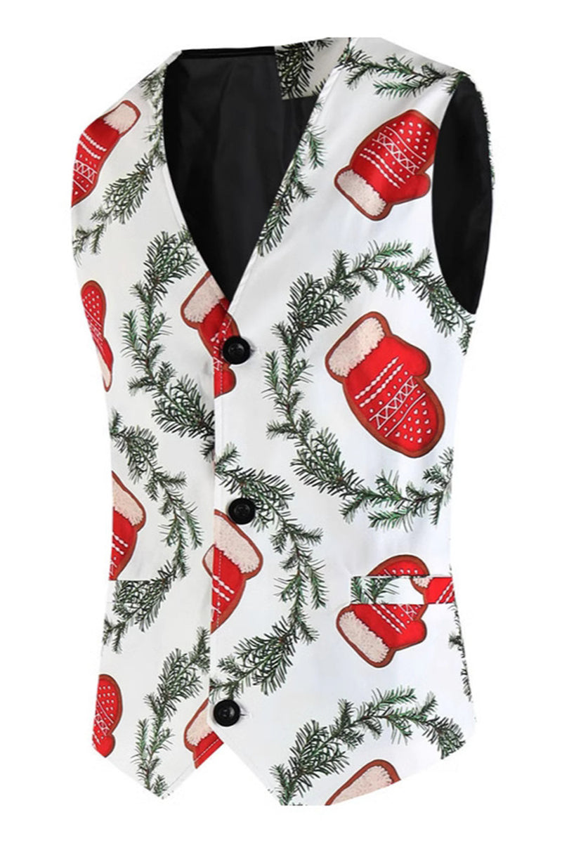 Load image into Gallery viewer, Glove Print White 3 piece Single Button Men&#39;s Christmas Party Suit