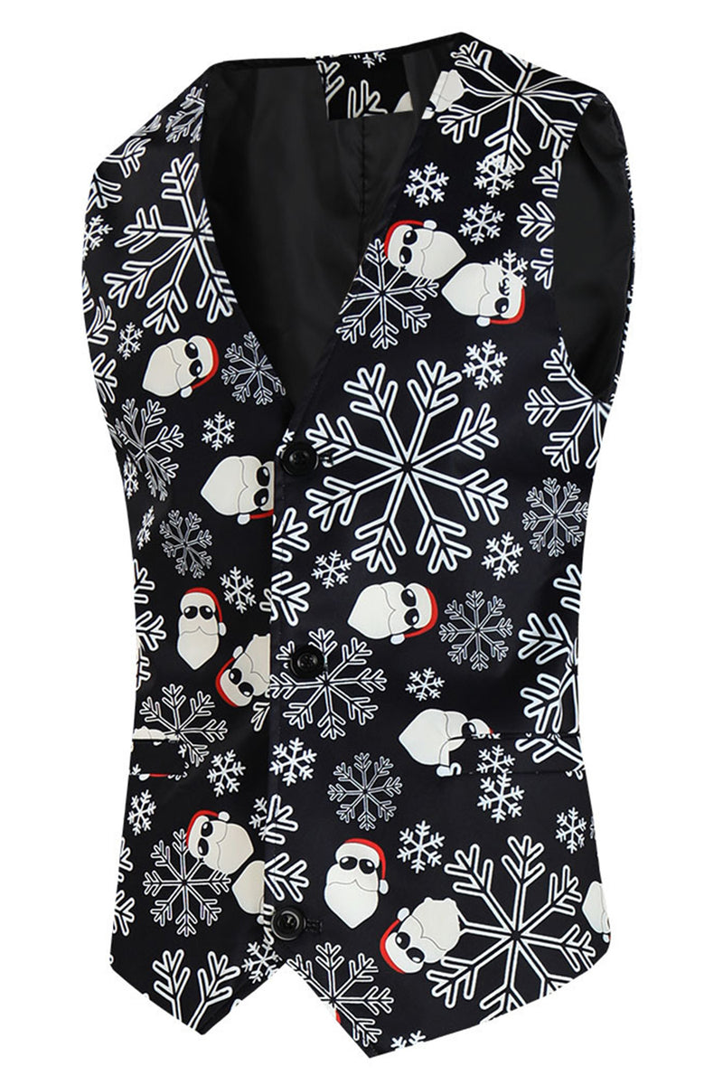 Load image into Gallery viewer, Black Snowflake Print Single Button 3 Pieces Men&#39;s Christmas Suit