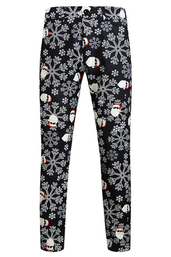 Black Snowflake Print Single Button 3 Pieces Men's Christmas Suit