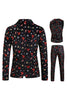 Load image into Gallery viewer, 3 Pieces Black One Button Bell Cane Print Men&#39;s Christmas Suit