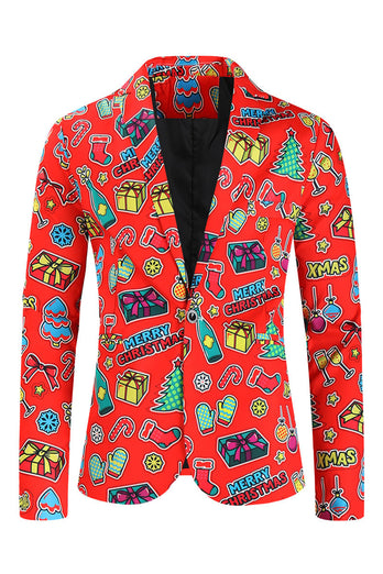 Merry Christmas Red Single Button 3 Piece Men's Christmas Suit