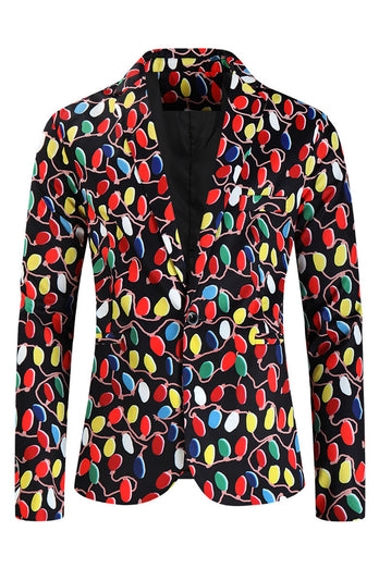 Black Single Button Colorful Balloon Print 3 Pieces Men's Christmas Suit