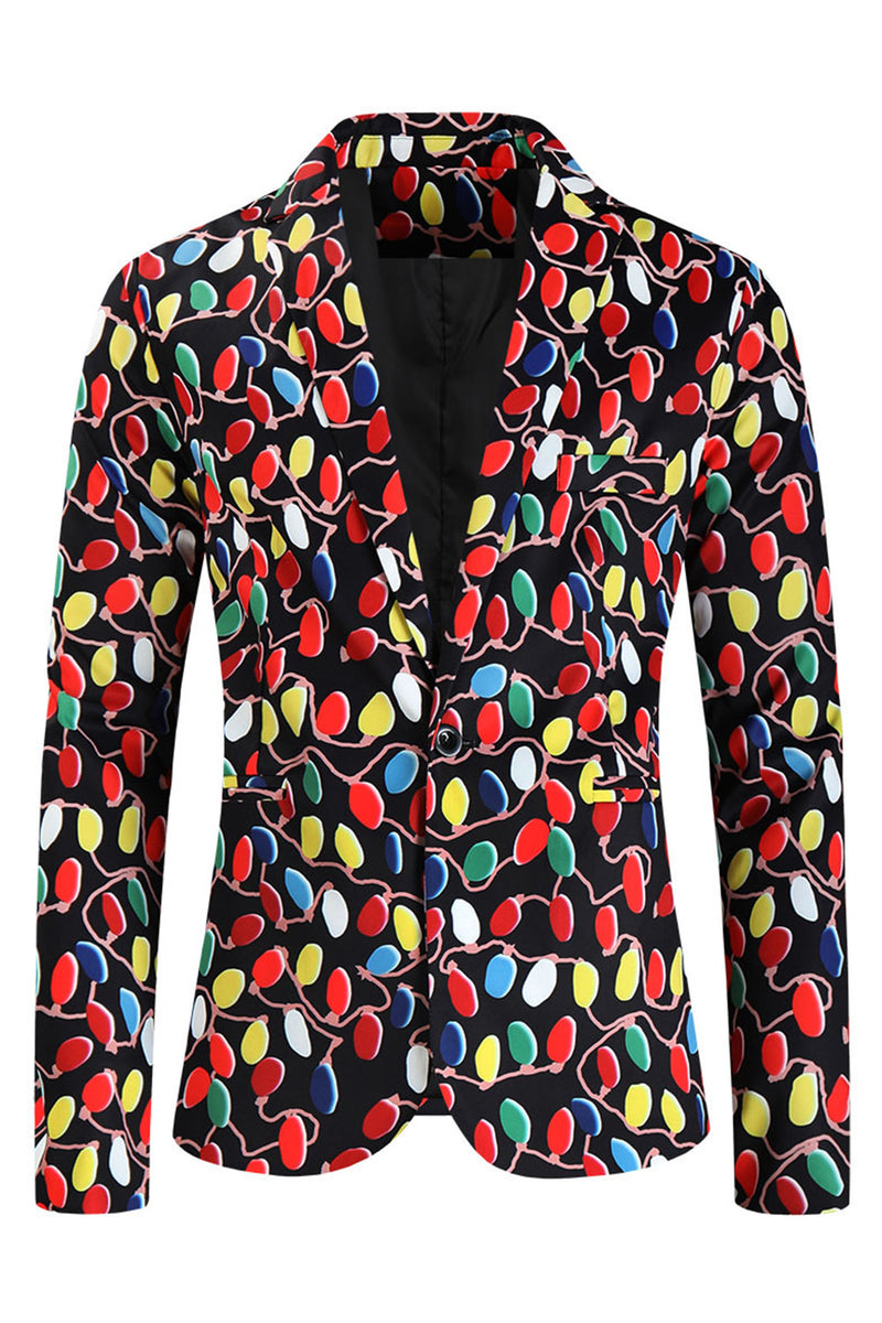 Load image into Gallery viewer, Black Single Button Colorful Balloon Print 3 Pieces Men&#39;s Christmas Suit