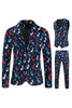 Load image into Gallery viewer, Dark Blue Single Button Reindeer Print 3 Piece Men&#39;s Christmas Suit