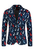 Load image into Gallery viewer, Dark Blue Single Button Reindeer Print 3 Piece Men&#39;s Christmas Suit