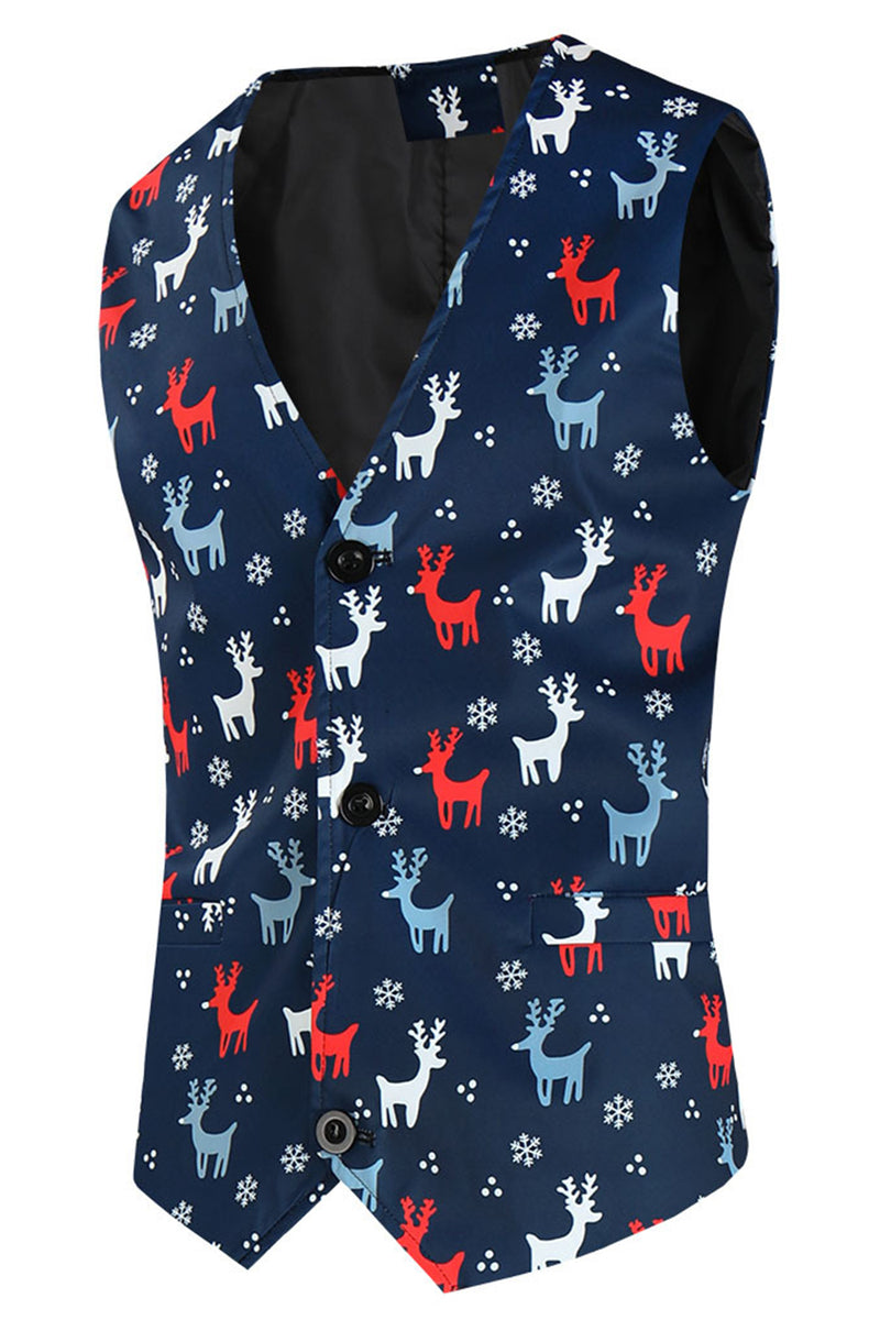 Load image into Gallery viewer, Dark Blue Single Button Reindeer Print 3 Piece Men&#39;s Christmas Suit