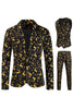 Load image into Gallery viewer, 3 Piece Black Single Button Yellow Reindeer Print Men&#39;s Christmas Suit