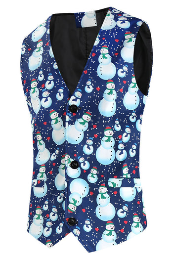 Light Blue Single Button Snowman Print 3 Piece Men's Christmas Suit