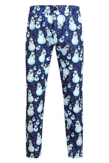 Light Blue Single Button Snowman Print 3 Piece Men's Christmas Suit