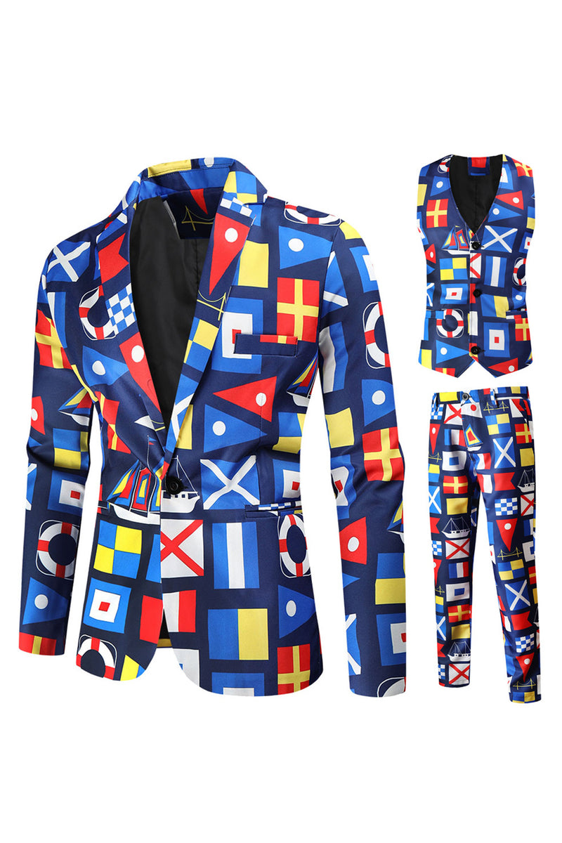 Load image into Gallery viewer, Blue Single Button Notched Lapel 3 Pieces Men&#39;s Christmas Suit