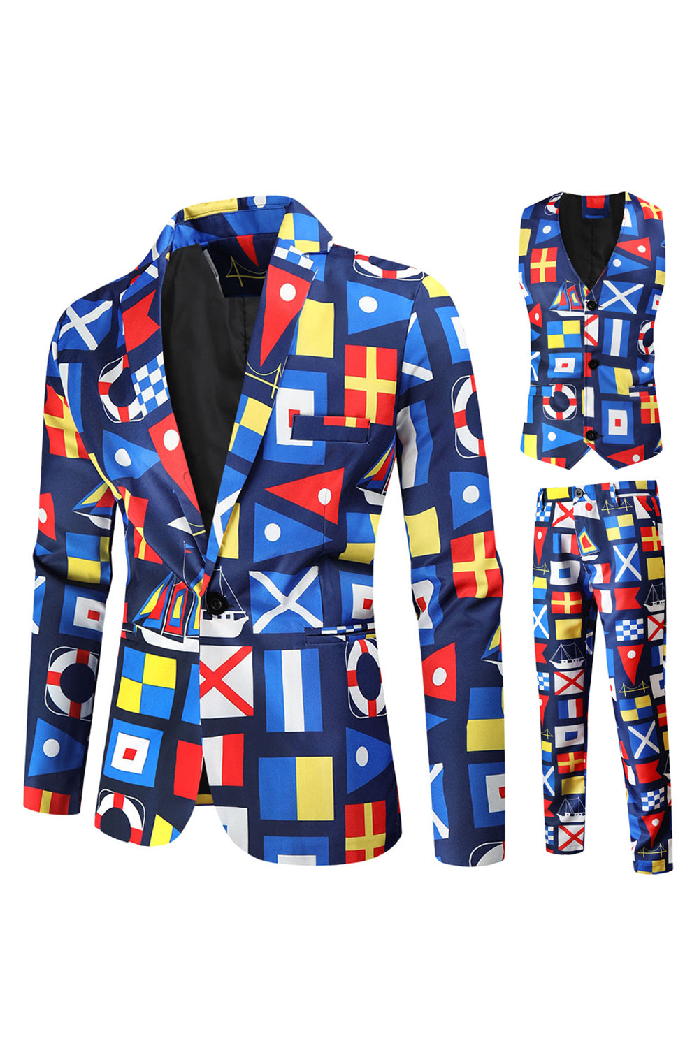 Blue Single Button Notched Lapel 3 Pieces Men's Christmas Suit