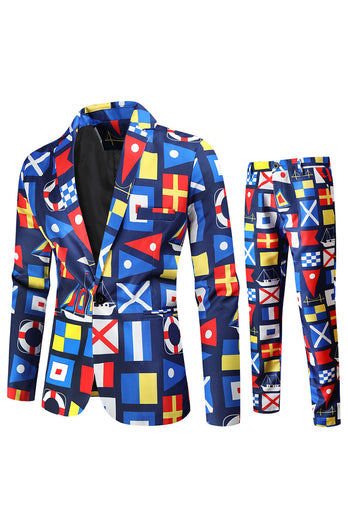 Blue Single Button Notched Lapel 3 Pieces Men's Christmas Suit