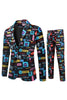 Load image into Gallery viewer, Japanese Themed Text Print Black Single Button 3 Pieces Men&#39;s Christmas Suit