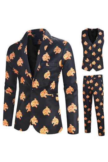 Black Single Button Notched Lapel Three Pieces Men's Christmas Suit