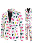 Load image into Gallery viewer, White 3 Pieces Cup Print Notched Lapel Men&#39;s Christmas Suit