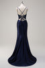 Load image into Gallery viewer, Navy Mermaid Spaghetti Straps Corset Ruched Long Prom Dress