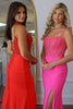 Load image into Gallery viewer, Fuchsia Corset Mermaid Spaghetti Straps Long Prom Dress with Slit