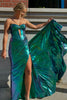 Load image into Gallery viewer, Dark Green Metallic Strapless Hollow Out Prom Dress with Slit