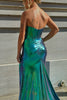 Load image into Gallery viewer, Dark Green Metallic Strapless Hollow Out Prom Dress with Slit