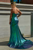 Load image into Gallery viewer, Dark Green Metallic Strapless Hollow Out Prom Dress with Slit