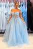 Load image into Gallery viewer, A Line Sparkly Sequins Corset Sky Blue Tulle Prom Dress