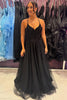 Load image into Gallery viewer, Black Appliques Spaghetti Straps A Line Corset Prom Dress