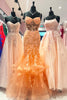 Load image into Gallery viewer, Orange Appliques Mermaid Corset Spaghetti Straps Prom Dress