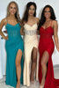 Load image into Gallery viewer, Sparkly Beaded Blue Corset Spaghetti Straps Prom Dress with Slit