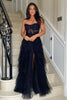 Load image into Gallery viewer, Appliques Corset Tulle Strapless Prom Dress with Slit