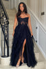 Load image into Gallery viewer, Appliques Corset Tulle Strapless Prom Dress with Slit