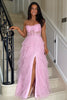 Load image into Gallery viewer, Appliques Corset Tulle Strapless Prom Dress with Slit