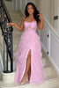 Load image into Gallery viewer, Appliques Corset Tulle Strapless Prom Dress with Slit