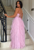 Load image into Gallery viewer, Appliques Corset Tulle Strapless Prom Dress with Slit