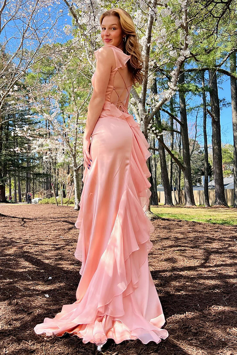 Load image into Gallery viewer, Blush Mermaid Spaghetti Straps Long Prom Dress with Slit