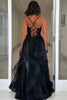 Load image into Gallery viewer, Sparkly Beaded Black Corset A Line Long Prom Dress