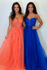 Load image into Gallery viewer, Appliques Corset Orange Spaghetti Straps A Line Prom Dress