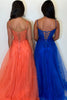 Load image into Gallery viewer, Appliques Corset Orange Spaghetti Straps A Line Prom Dress