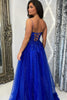 Load image into Gallery viewer, Sparkly Beaded Royal Blue Corset A Line Long Prom Dress with Slit