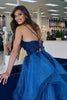 Load image into Gallery viewer, Blue Floral Appliques A Line Spaghetti Straps Prom Dress